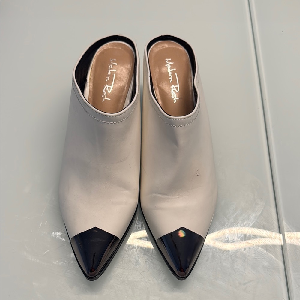 VICI White Mules with Metallic Tip Size 10